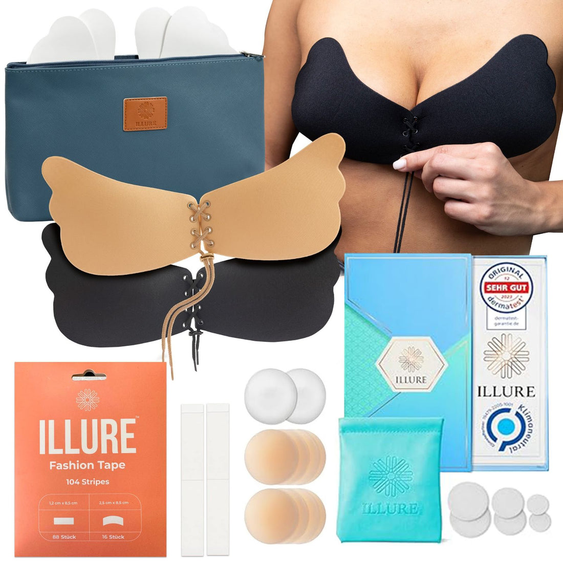 ILLURE® Klebe Bundle - 104 Fashion Tapes + 2 Klebe BH´s + 4er Nippelcover