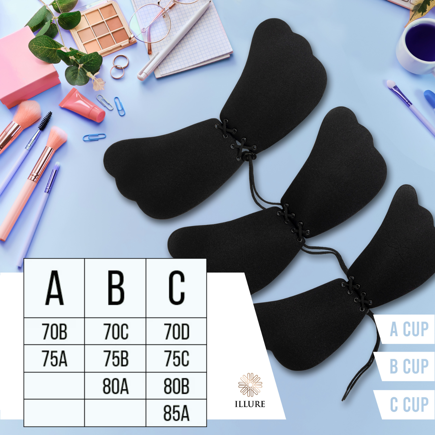 ILLURE® Klebe BH [2 St.] Selbstklebender Push-up inkl. Make-Up Tasche